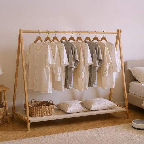 Folding bamboo clothes rail - clothes,